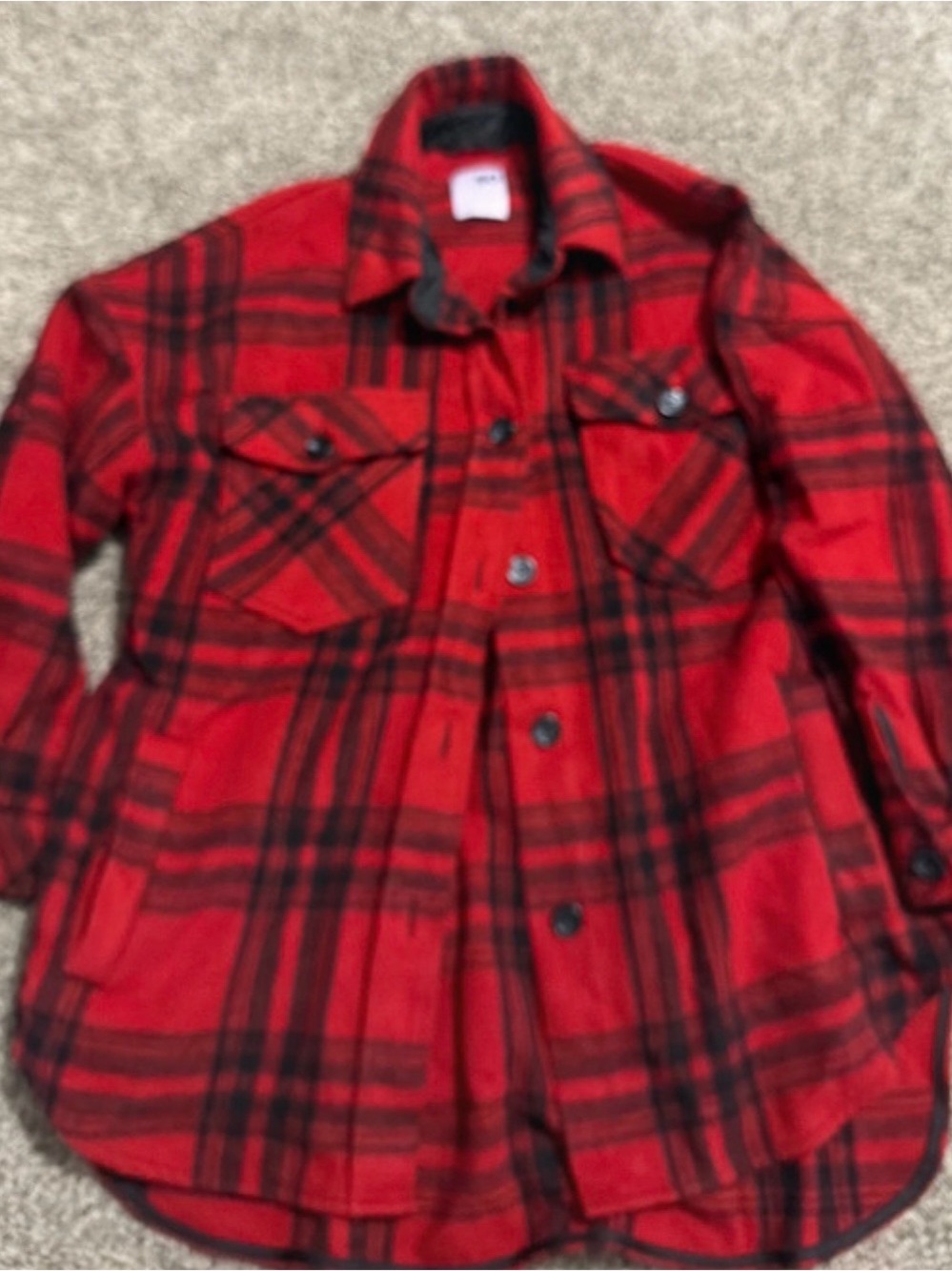 EUC Womens Juniors Medium Red Plaid Button Up Shacket Jacket SO Kohls